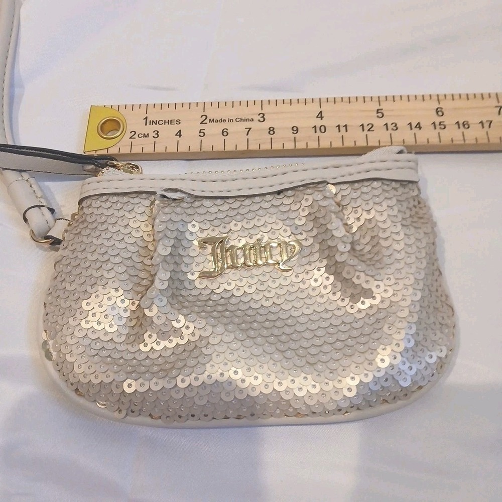 Juicy Couture‎ Y2K Sequin Wristlet Bag Off White Logo Glam Mini Purse Bling - Picture 13 of 15